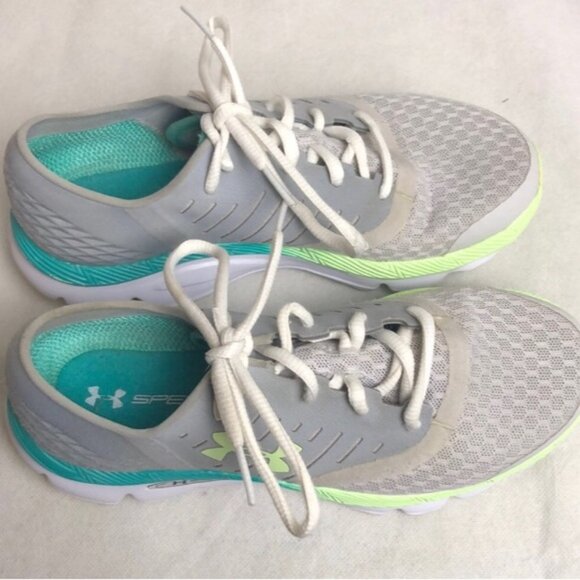 Under Armour Women US Size 6 Speed Form Gray Teal Lime Athletic Running Sneakers - Picture 2 of 5